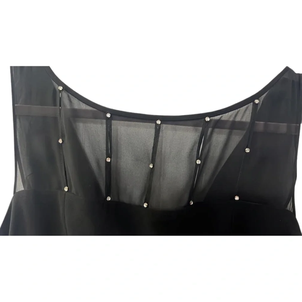 JONES NEW YORK BLACK SHEER CHIFFON JEWELED BODICE DRESS SIZE 16
